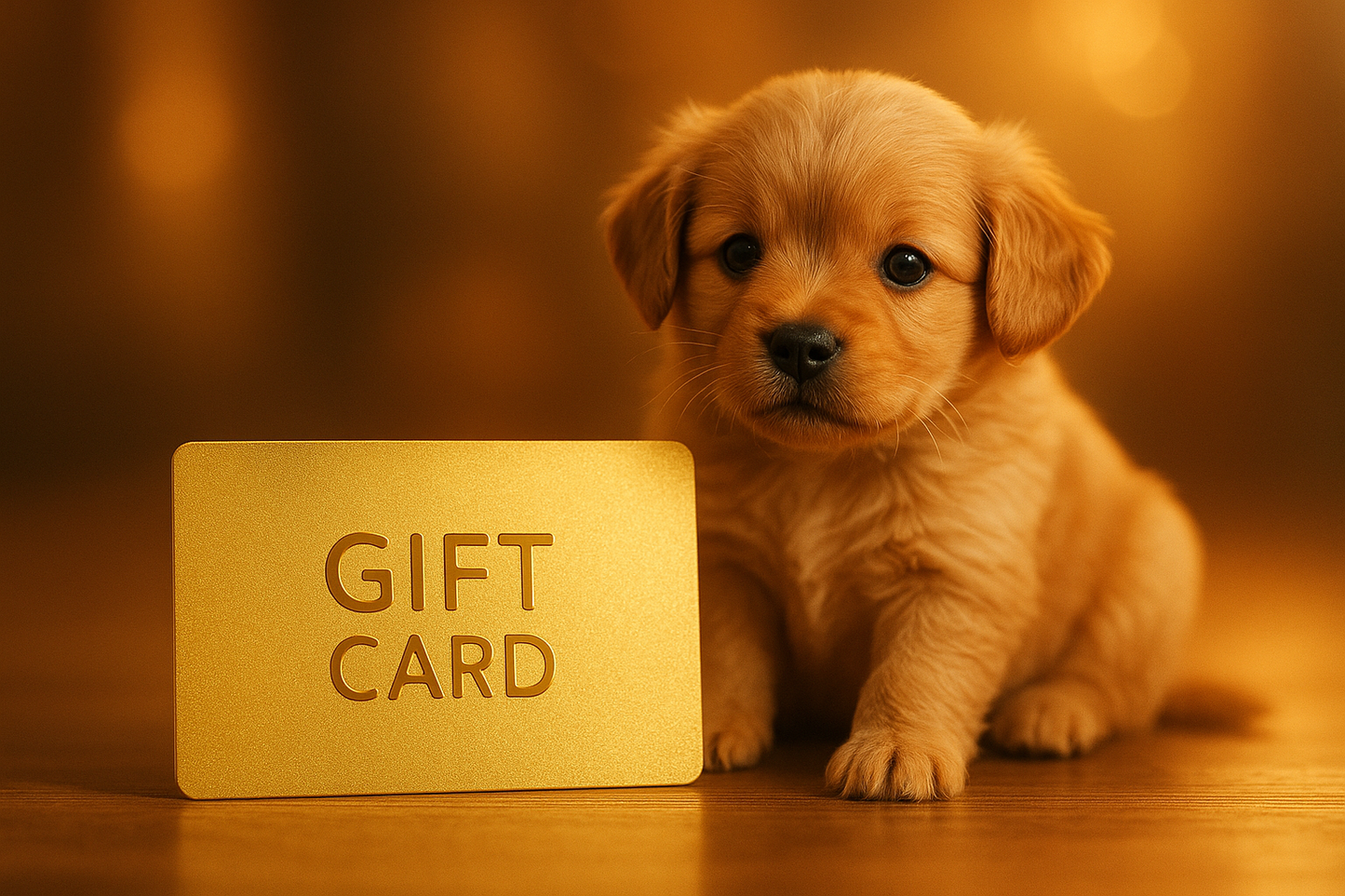 En valp med en guld present kort