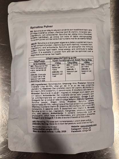 Spirulina Pulver för Hundar 200g – Naturligt Kosttillskott